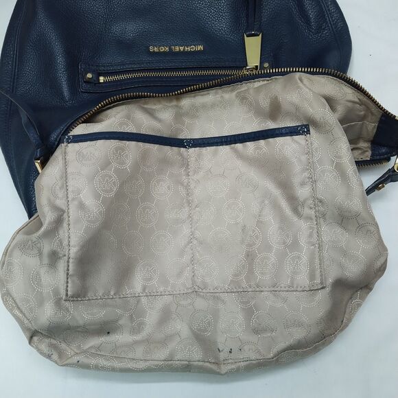 Michael Kors Rhea Blue Pebbled Leather Zipper Pocket Hobo Shoulder Bag - Picture 10 of 16